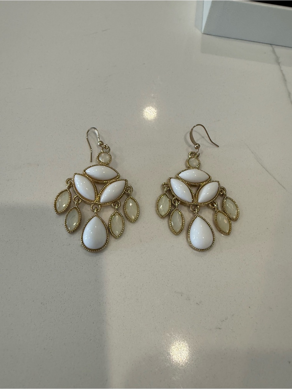 Gold-Tone White Teardrop Chandelier Earrings